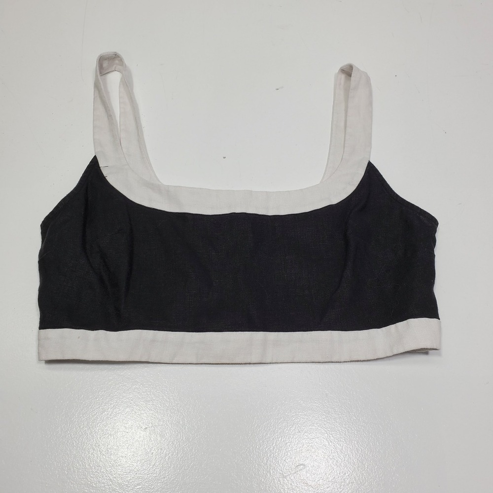 Reformation Women Robbie Linen Cropped Colorblock Top Size 10 Zipper Lightweight